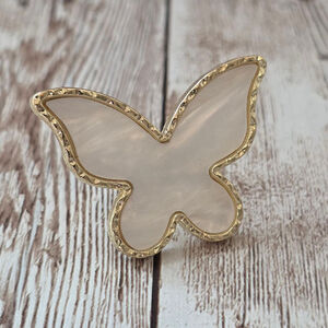 Women's Butterfly Ring Adjustable White and Gold